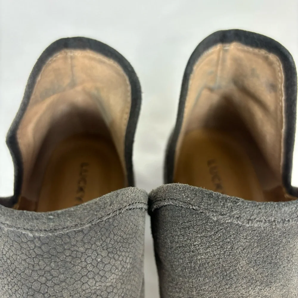 Lucky Bashina Ankle Boots Leather Heeled Slip On Classic Booties Gray Size 7.5